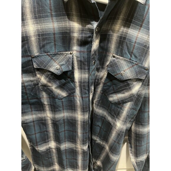 Kuhl Shirt Mens Large Long Sleeve Pearl Snap Blue Shirt Born In The Mountains - Picture 2 of 5